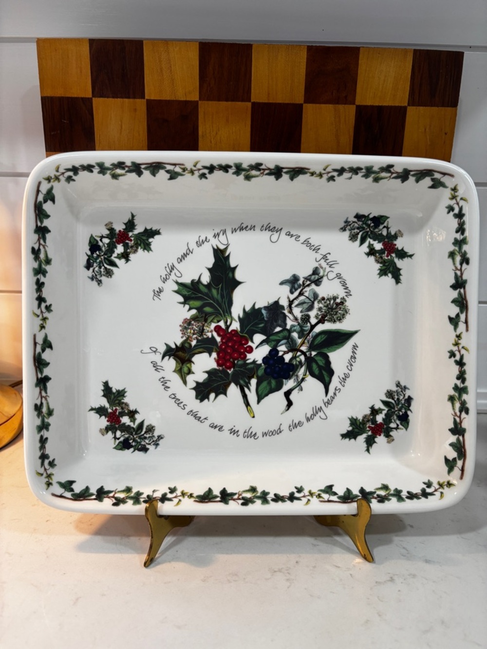 Portmeirion White Serving Platter with Green Holly and Red Berry Motif